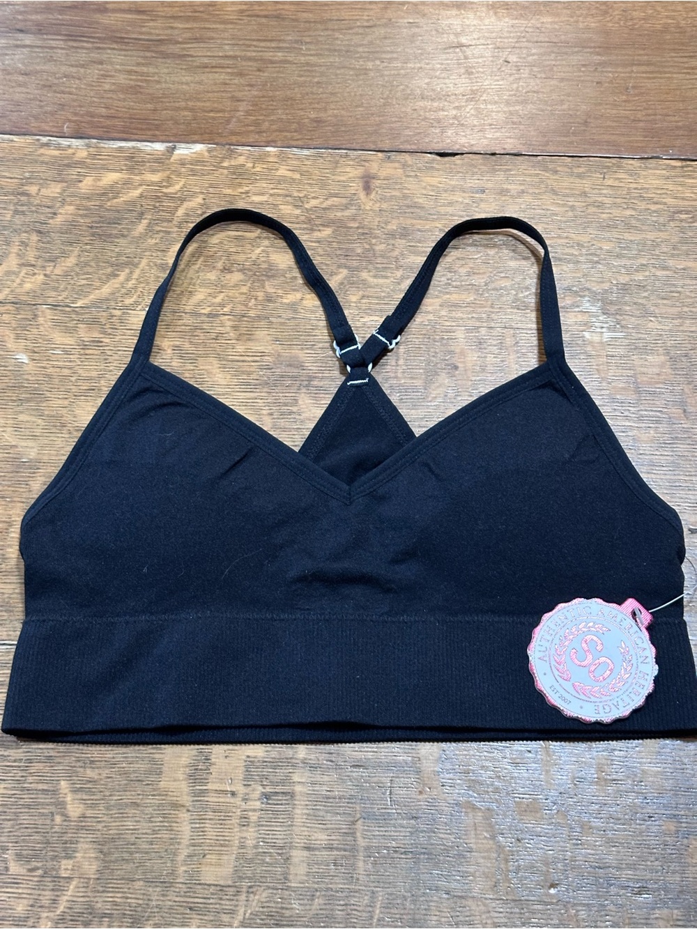 SO NWT Black Seamless V-Neck Racerback‎ Sports Bra sz large